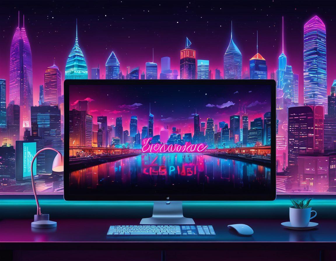 A sleek, modern computer screen with various streaming site logos displaying HD adult entertainment content, surrounded by a vibrant cityscape reflecting the nightlife. Subtle neon lights and soft hues to enhance the sensual atmosphere. Ensure it is tasteful and artistic. Vector art. Vibrant colors. Nighttime ambiance.